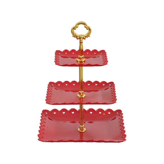 Qiopertar 3 Tier Snack Tray Rack, Plastic Wedding Cake Stand Fruit Candy Display, Modern Dessert Serving Tray for Parties Events Home Decor, Red