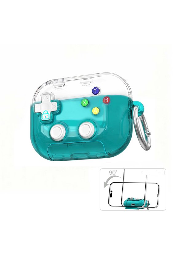 3-in-1 Transparent Headphone Protective Case with Phone Stand, Gaming Controller Design Shock-Absorbent Earbuds Case, Portable Charging-Compatible Keychain Hook for Pro Accessories,