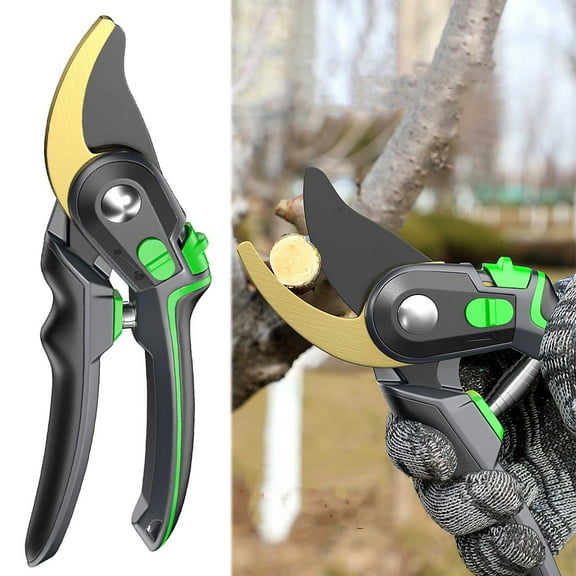 Qiopertar Under $5 Gardening Pruning Shears with Spring Mechanism, Anti-Rust Coating Flower Tree Branch Cutter, Two-Speed Opening Safety Lock Scissors