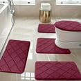 thumbnail image 1 of Qiopertar 5-Piece Foam Bath Mat Set, Ultra Soft Absorbent Bathroom Rugs, Non-Slip Toilet Mats Machine Washable for Shower Tub Floor, Red, 1 of 7