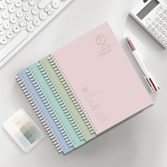 Qiopertar A5 Notebook 4 Pack, 60 Pages Coil Bound Thickened Notebooks, Primary Middle Student Writing Journal, Portable Kraft Paper Notepad for Office Meeting Notes Homework