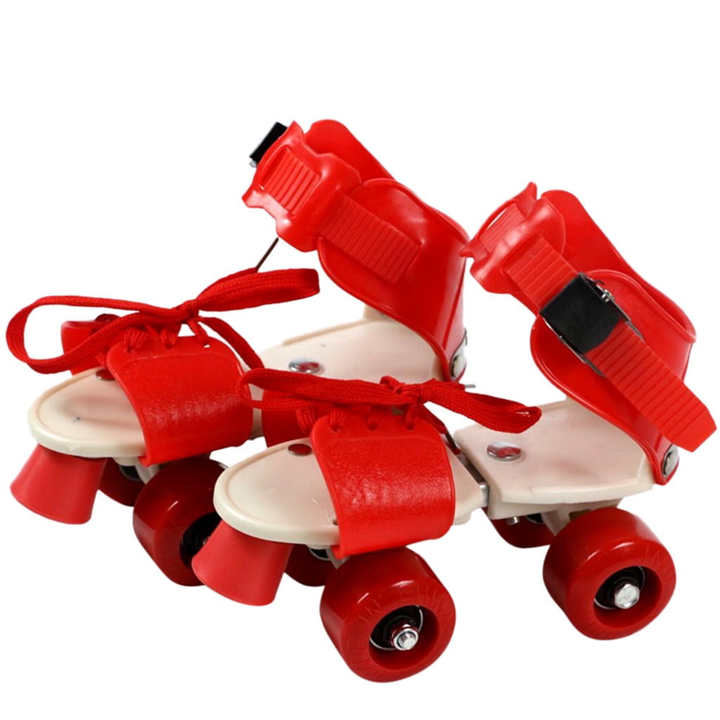 Qiopertar Adjustable Roller Skates for Kids, 4 Wheel Inline Skates Shoes Size 26-32, Removable Skate Shoes with Brake for Boys Girls Indoor Outdoor Skating, Red