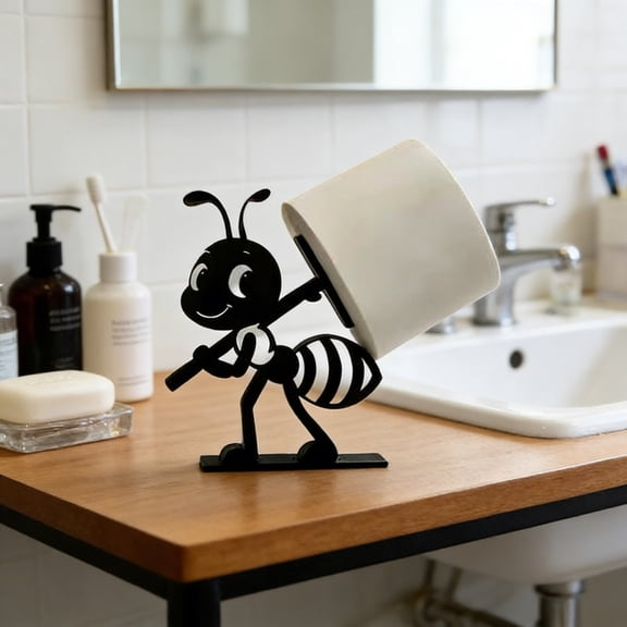 Qiopertar Ant Paper Roll Holder, Worker Ant Toilet Paper Dispenser with Wheelbarrow Design, Whimsical Kitchen Restroom Towel Stand for Bathroom Countertop