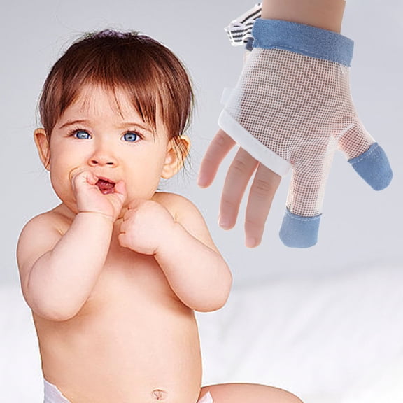 Qiopertar Anti Thumb Sucking Gloves for Kids, Stop Thumb Sucking Finger Guards for Babies, Breathable Nail Biting Prevention Hand Protectors for Toddlers Children, Blue