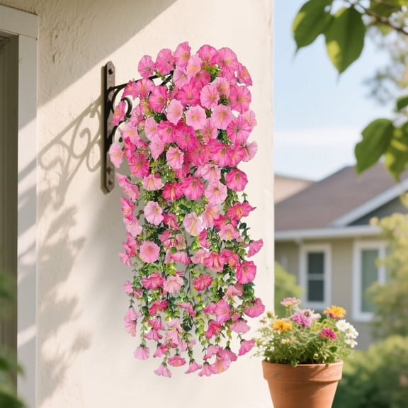 Qiopertar Artificial Hanging Flowers with Waterproof Windproof Design, No Fade Realistic Petal Cascading Vines for Patio Porch, Low Maintenance Outdoor Decor for Year Round Beauty
