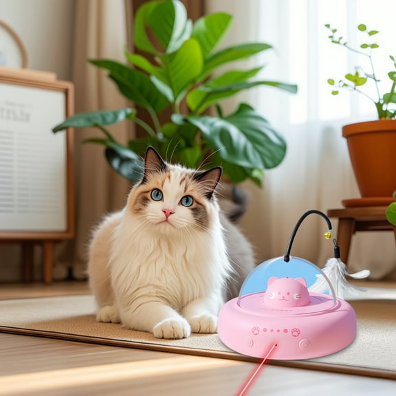 Qiopertar Automatic Cat Teaser Toy, Intelligent Interactive Cat Toy with Feathers, Self Playing Pet Toys for Boredom Relief Exercise, Pink