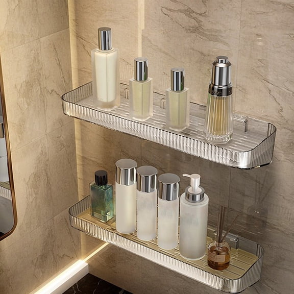 Qiopertar Bathroom Wall Storage Rack 12.99x4.33 Inch, Punch-Install Shower Caddy, Transparent ABS Cosmetic Organizer Shower Towel Tools