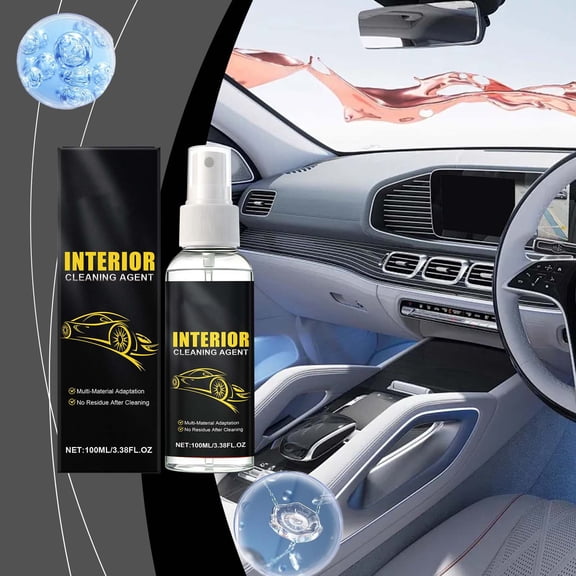 Qiopertar Car Interior Cleaner Spray, Multi-Purpose Automotive Interior Cleaner for Leather Seats Dashboard Carpets, Powerful Stain Remover Deodorizer for Car Upholstery Fabric Surfaces
