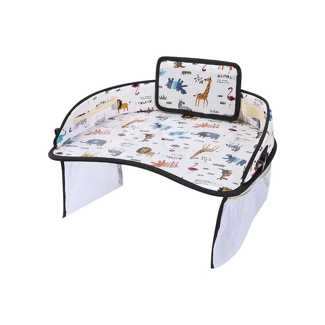 Qiopertar Car Seat Tray for Baby, Multifunctional Travel Activity Tray with Tablet Holder, Removable Dining & Drawing Table for Toddler Snacks Play, Fits Stroller High Chair, White