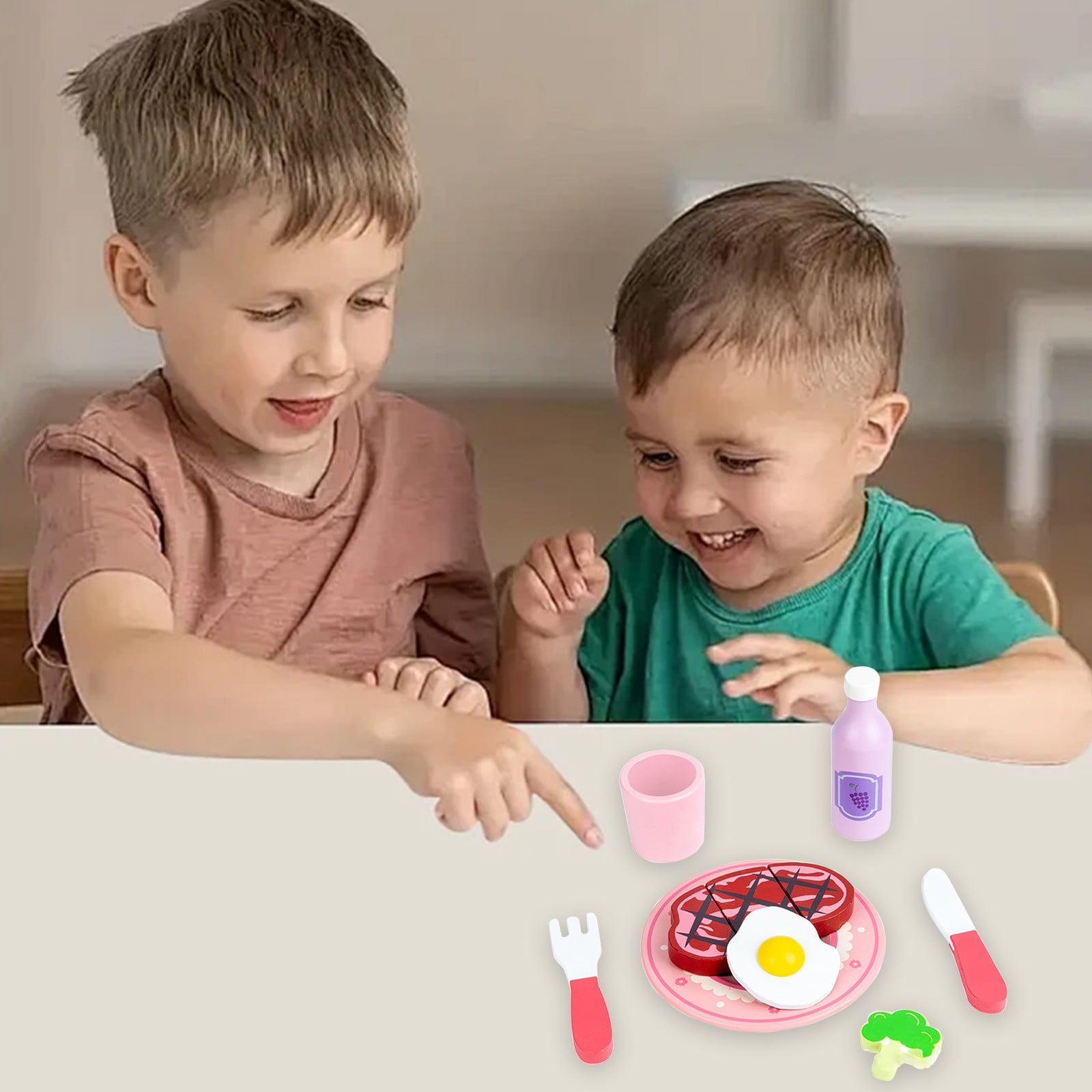 Qiopertar Children's Pretend Play Western Food Set Wooden Kitchen