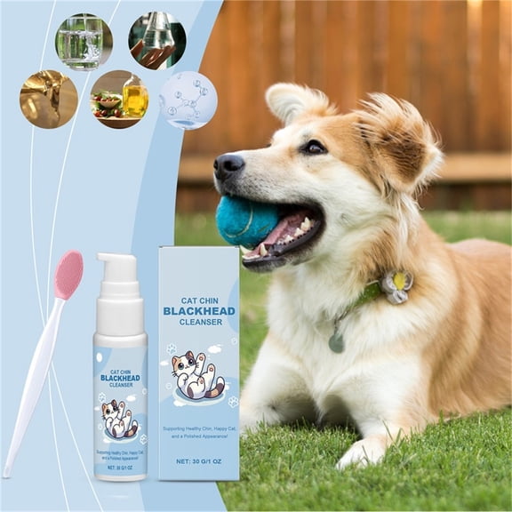 Qiopertar Chin Care Kit, Pet Blackhead Remover for Cats Dogs, Gently Cleans Chin Area with Double-Sided Brush, Non-Irritating Formula for Visible Results Healthy Skin