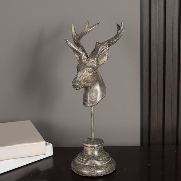 Qiopertar Christmas White Elk Ornament with Red Bow Scarf, Elegant Resin Reindeer Figurine for Holiday Decor, Festive Home Decoration for Mantel Tabletop Christmas Tree Party Gift, Bronze