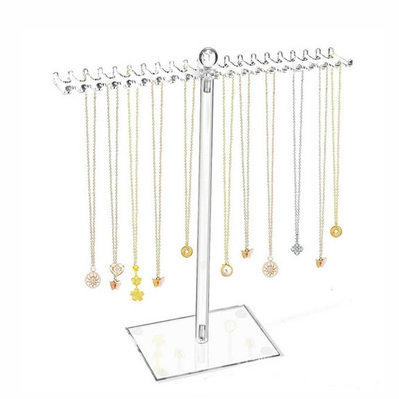 Qiopertar Clear Acrylic Necklace Organizer Stand, Jewelry Display Tree Hanger Rack With Hooks, Snowflake Shape Rotating Jewelry Organizer for Necklaces Bracelets Rings Pendants