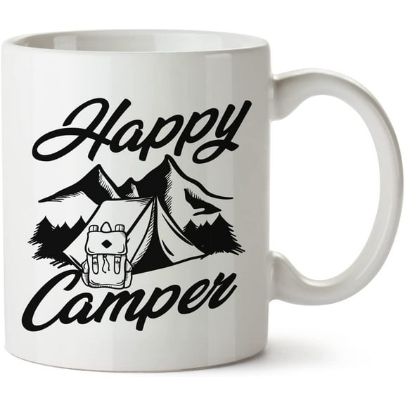 Happy Camper Vacation Camping Holidays White Mug Novelty Mug 11 Oz Coffee Tea Funny For Women Men Ceramic White Great Gift Idea Cup