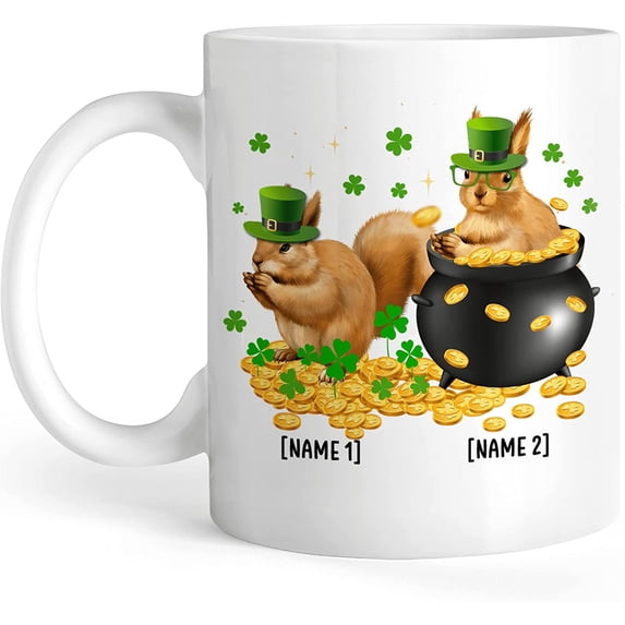Personalized Coffee Mug, Customized Name With Squirrels Animal Flower On Mug, Gifts For Women Kid Girl Boy On Birthday, Christmas, Holiday, Ceramic Cup, 11 15 Oz, Home Office Use