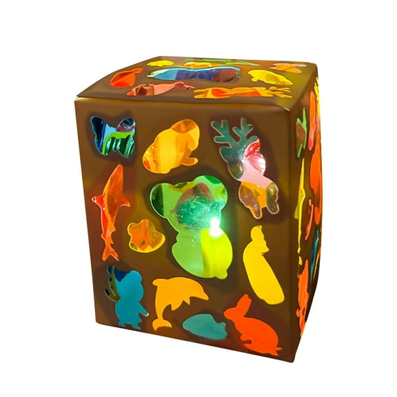 Qiopertar DIY Lantern Kit for Kids, Children's Light Shadow Projection Craft Set, Portable Stained Glass Effect Lantern Making Kit for Kindergarten Home Birthday Gift