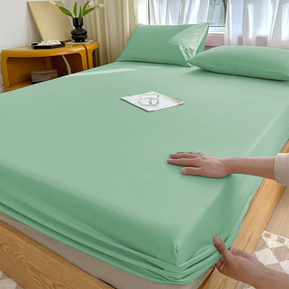 Qiopertar Deep Pocket Fitted Sheet, Non Slip Elastic Bed Sheet with Full Coverage, Stretch Knitted Mattress Protector for Adjustable Beds, Sofa Couch Cover, Green
