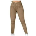 thumbnail image 1 of Qiopertar Denim Overalls for Women Mid-Waist Pocket Skinny Pants Spring Summer Casual Workwear Jumpsuit with Pockets, Khaki XXL, 1 of 6