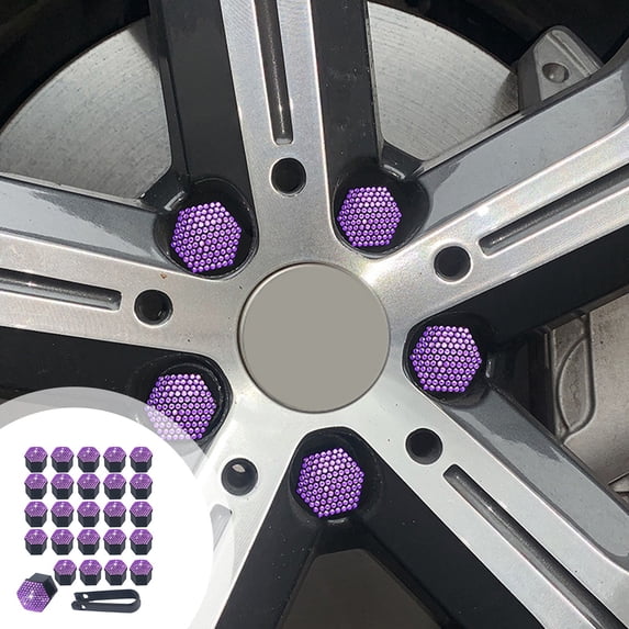 Qiopertar Diamond Studded Wheel Hub Nut Covers, Car Tire Screw Cap Decorative Covers, Scratch Proof Rust Prevention Plastic Hub Caps for Automotive Modification, Purple