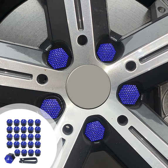 Qiopertar Diamond Studded Wheel Hub Nut Covers, Car Tire Screw Cap Decorative Covers, Scratch Proof Rust Prevention Plastic Hub Caps for Automotive Modification, Blue