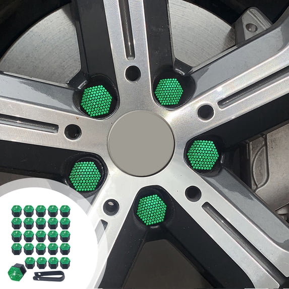 Qiopertar Diamond Studded Wheel Hub Nut Covers, Car Tire Screw Cap Decorative Covers, Scratch Proof Rust Prevention Plastic Hub Caps for Automotive Modification, Green