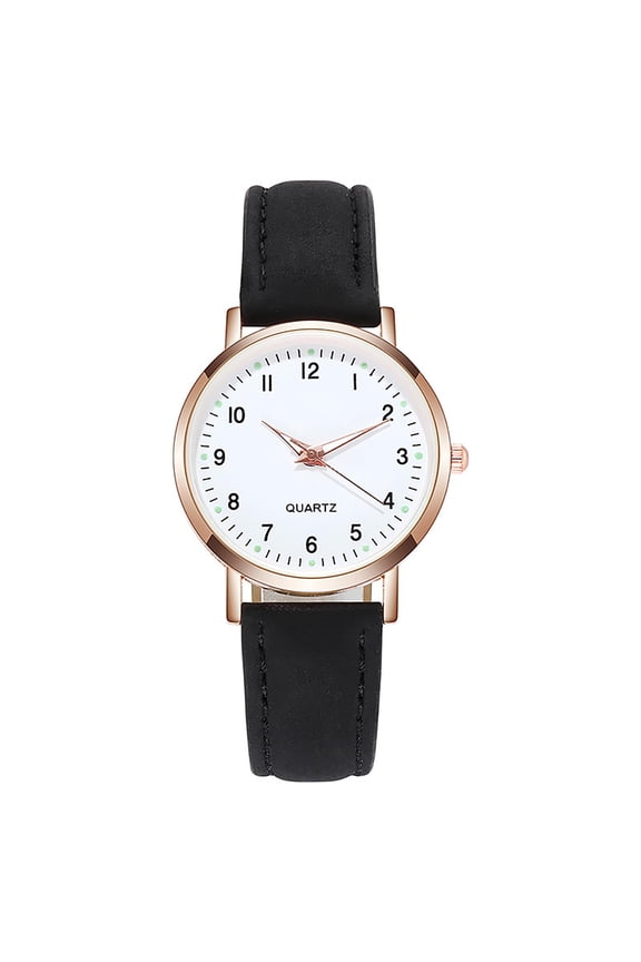 Digital Quartz Watch, Retro Elegant Round Dial Watch for Women, Vintage Casual Wristwatch with Leather Strap, Fashionable Small Fresh Frosted Design for Students Male Female, Black
