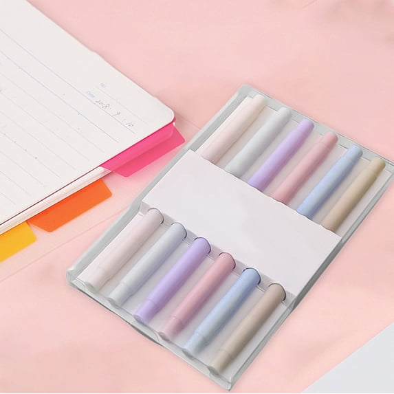 Qiopertar Double Ended Soft Brush Highlighters, 6 Pack Color Gel Pens with Large Ink Capacity, Dual Tip Brush Fine Point Pens for Note Taking Drawing Office Supplies