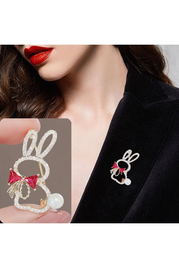 Easter Bunny Brooch, Cute Rabbit Shaped Brooch Badge, Alloy Clothing Flower Accessory for Easter Christmas Gift