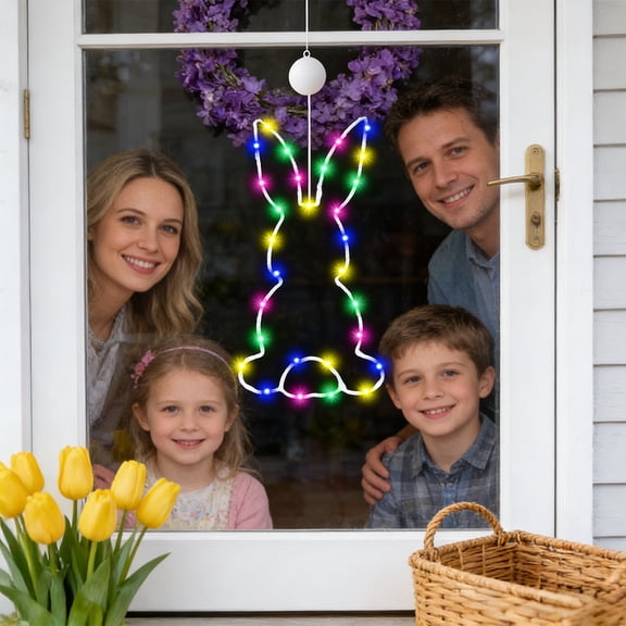 Qiopertar Easter Bunny Window Lights, Bunny-Shaped Suction Cup String Lights for Holiday Decorations, Easter Window Display Lights Ambient Decorative for Indoor Outdoor Christmas Halloween