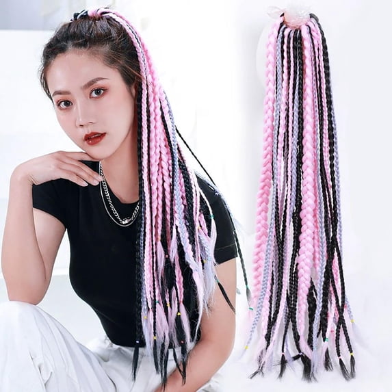 Qiopertar Elastic Dirty Braid Ponytail Hair Extension, Clip In Ponytail Extensions for Women, Thick Synthetic Braided Ponytail Hairpiece for Daily Wear Party Cosplay