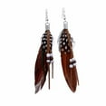 thumbnail image 1 of Qiopertar Feather Dangle Earrings for Women, Long Beaded Alloy Jewelry, Elegant Party Wedding Gift for Lover Friend Coworker, Brown, 1 of 2