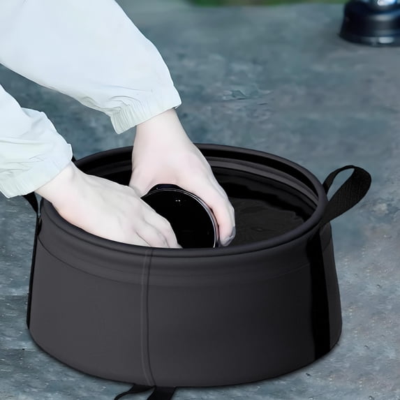 Qiopertar Foldable Portable Basin, Collapsible Travel Sink for Outdoor Camping Hiking, Waterproof Wash Basin for Feet Face Laundry Vegetables Multi-Use Bucket, Black