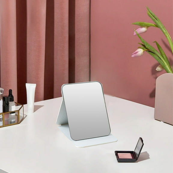 Qiopertar Folding Makeup Mirror, Portable Desktop Vanity Mirror with Stand, Travel Beauty Mirror for Home Bathroom Office Compact Lightweight, White
