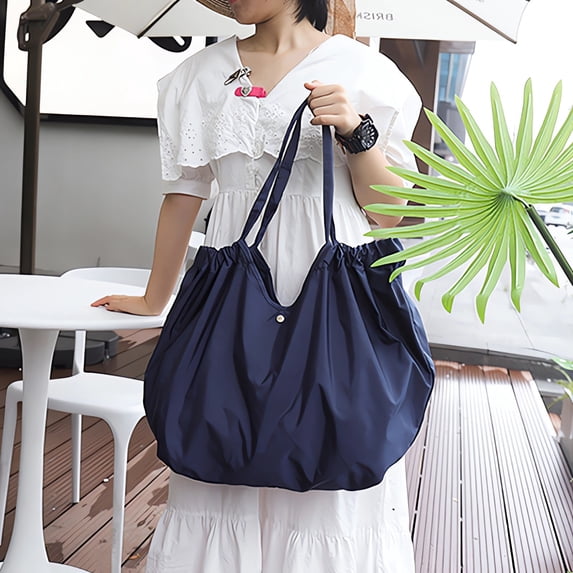Qiopertar Folding Travel Storage Bag, Portable Waterproof Shopping Tote, Large Capacity Foldable Bag for Outdoor Supermarket Grocery Beach, Navy