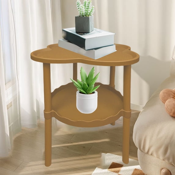 Qiopertar Four Leaf Sofa Side Table with Wheels, Mobile Rolling Snack Coffee Table, Small Bedside Couch Table for Living Room Storage, Khaki
