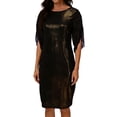 thumbnail image 1 of Qiopertar Glossy Chiffon Dress for Women Round Neck Sequin Sleeves Casual Vacation Beach Travel Elegant Flowy Three-Quarter Sleeve Solid Color Dress, Black M, 1 of 7
