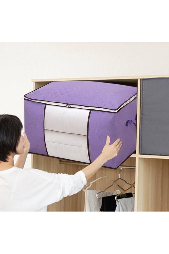 Heavy Duty Storage Bag, Extra Large Moving Bags for Clothes, Foldable Reusable Tote with Double Zipper Reinforced Handles for Travel Space Saving, Purple
