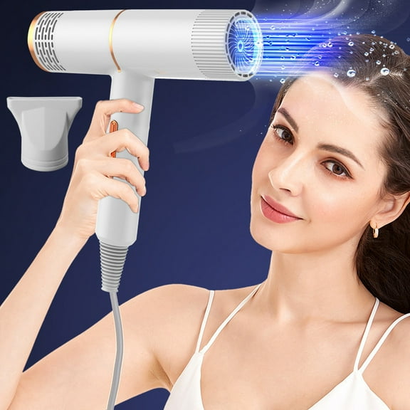 Qiopertar High-Power Ionic Hair Dryer, Professional Salon Blow Dryer with Hot Wind Comb, Fast Drying Low Noise Hair Styler for Home Travel Straight Curly Hair Styling, White