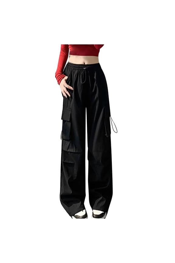 High Waisted Wide Leg Pants for Women Cargo Joggers Casual Oversized Trousers with Pockets Ankle-Length Loose Fit Comfy Lounge Wear, Black M