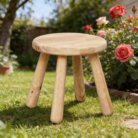 Qiopertar Home Solid Wood Stool with Foot Rest, Round Wooden Stool for Living Room Garden, Versatile Side Table for Extra Seating Entryway
