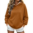 thumbnail image 1 of Qiopertar Hoodies for Women Oversized Drop Shoulder Hoodie Soft Loose Long Sleeve Solid Casual Comfy Basic Sweatshirt Fall Winter Spring Pullover, Brown XL, 1 of 7