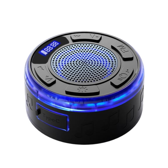 Qiopertar IPX7 Waterproof Shower Speaker with RGB Lights, Detachable Suction Cup Bluetooth Speaker for Shower Pool Beach, Portable Floating Speaker with LED Display 360° Sound Stereo Pairing, Black