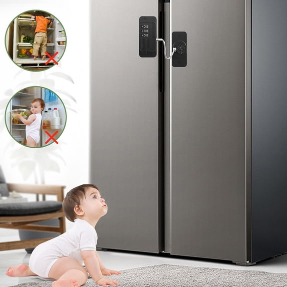Qiopertar Keyless Refrigerator Lock, 3-Digit Combination Child Safety Lock for Fridge Freezer, Adhesive No Drill Baby Proofing Cabinet Drawer Appliance Lock, Black