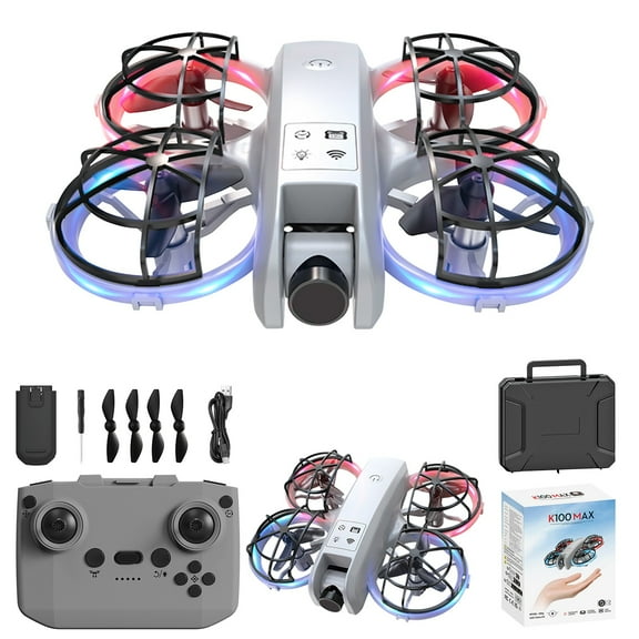 Qiopertar LED Drone with Remote Control, Altitude Hold Headless Mode 360 Flip Drone for KidsAdults, Cool Light Up Toys Gifts for Boys Girls with Takeoff Landing 3 Speed Gears, Gray