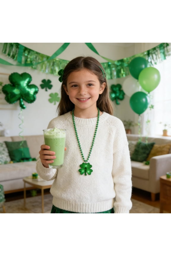 LED Shamrock Necklace, Light Up St. Patrick's Day Beads Necklace, 3D Glowing Accessory for Irish Party Favors Supplies