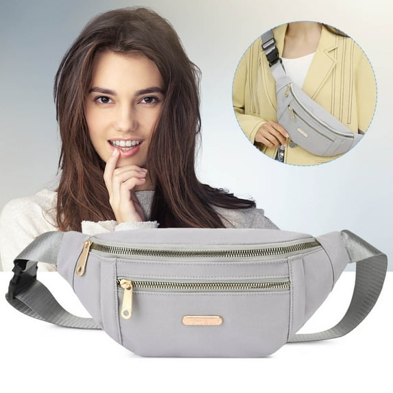 Qiopertar Large Capacity Crossbody Bag for Women, Fashionable Belt Bag with Hidden Zipper Pocket, Multi-layer Messenger Phone Bag for Travel Gym Daily Use, Gray