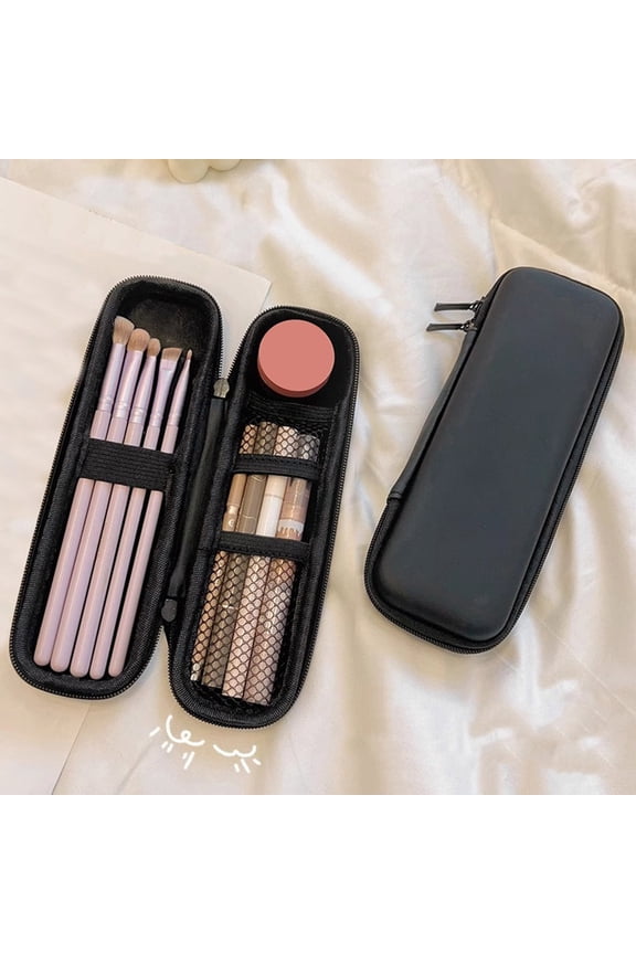 Large Capacity Makeup Brush Storage Bag with Net Pocket, 7x2.56in Portable Travel Cosmetics Case, Classified Organizer Pouch for Daily Commute