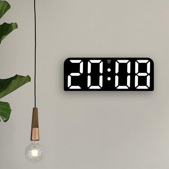 Qiopertar Large Digital Wall Clock with Temperature Humidity Display, 3 Modes 12/24H Electronic LED Alarm Clock, Remote Control Countdown Timer for Bedroom Office Living Room, White