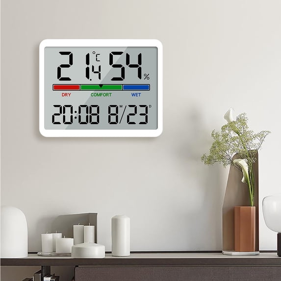 Qiopertar Large Screen Digital Clock, HD Display Alarm Clock with Temperature Humidity Date, Wireless Indoor Outdoor Thermometer Hygrometer for Home Office Bedroom, White