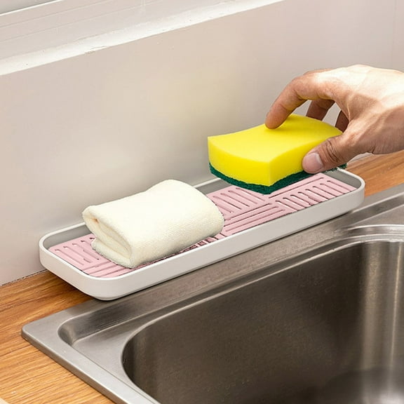 Qiopertar Large Soap Holder, 2-Tier Rectangular Soap Box with Removable Tray, Plastic Soap Dish for Bathroom Sink Countertop Kitchen, Pink